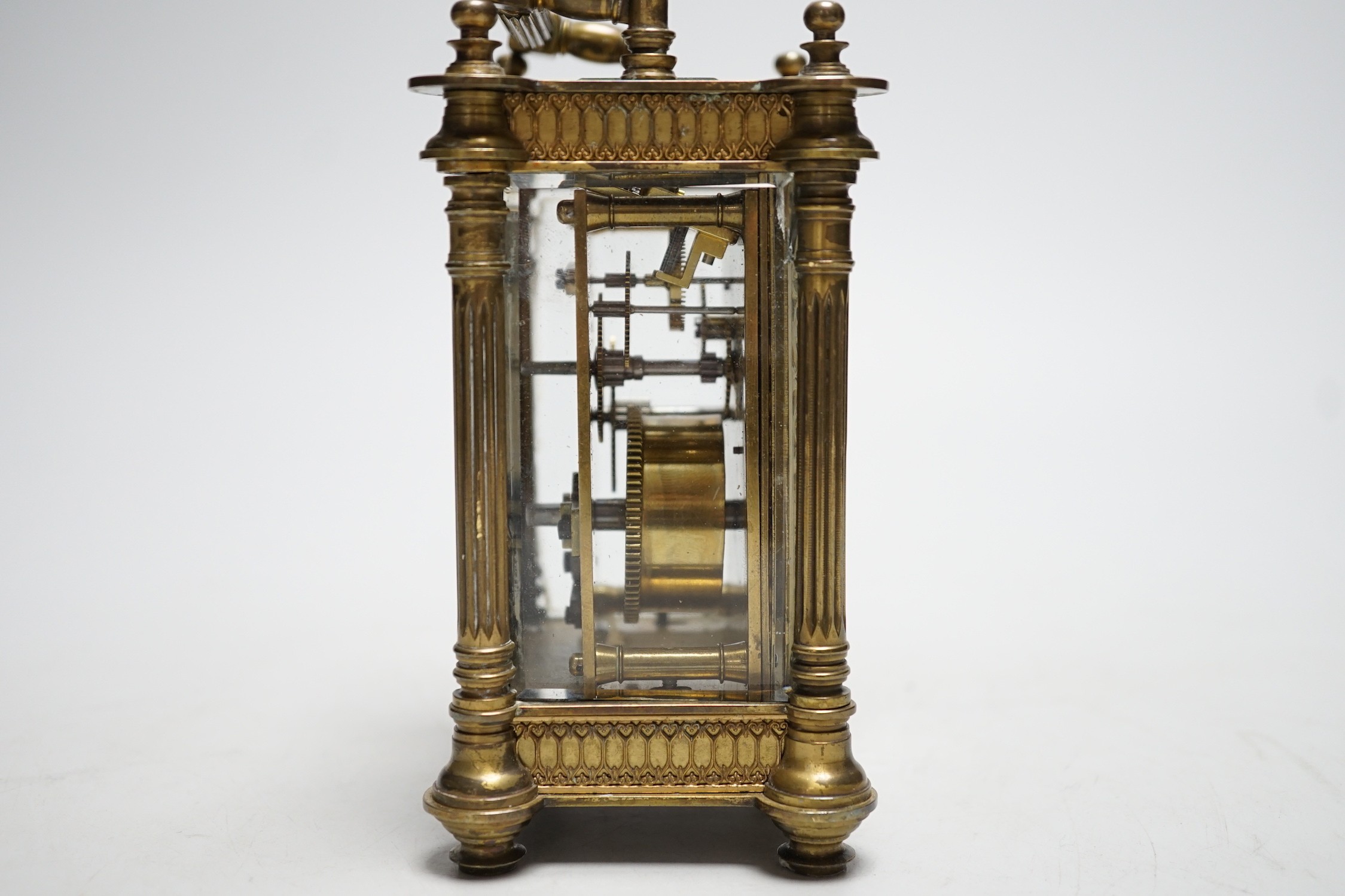 An early 20th century French brass and enamel carriage clock, 15cm